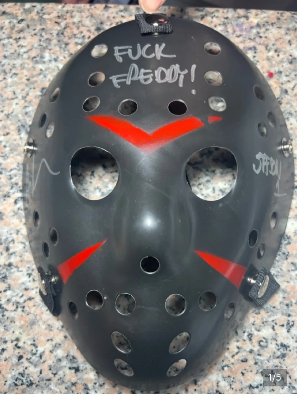 Ari Lehman Signed Jason 1 &FCK Freddy Black Hockey Mask COA